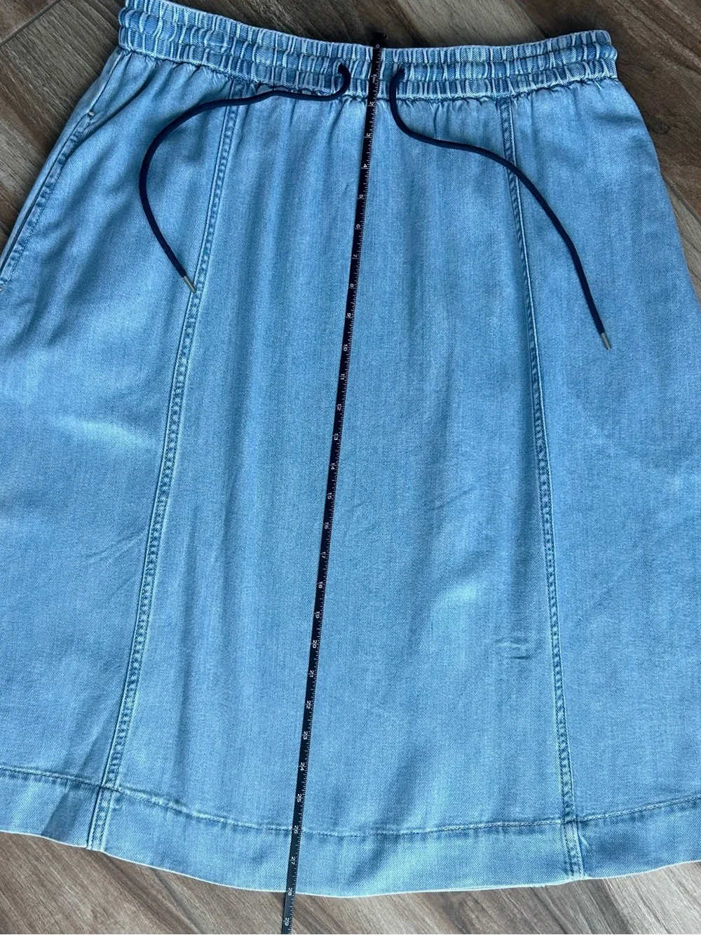 NWT Large GAP Light Blue Lightweight Denim Elastic Waist A-Line Skirt drawstring